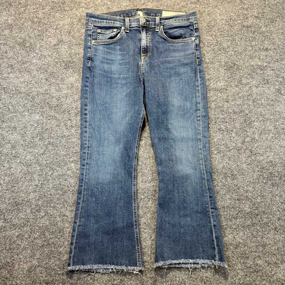 Rag & Bone Flare Jeans Womens 29 Blue Paz Raw Hem Cropped Stretch Denim Boho